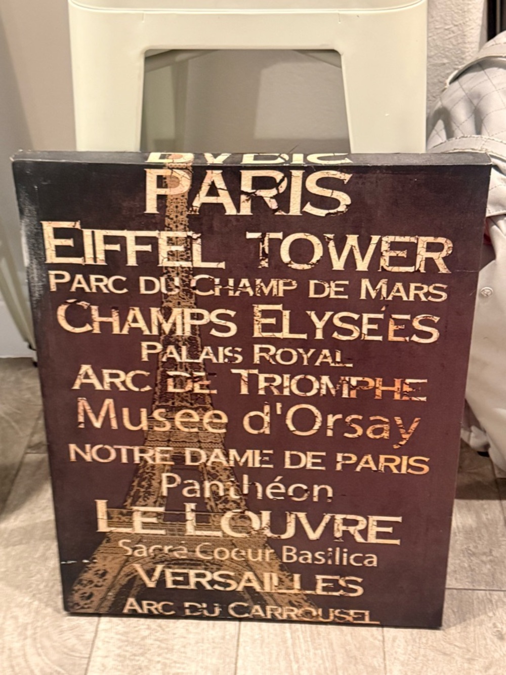 2 Canvases: Paris & New York Typography Wall Art - Beige on Brown